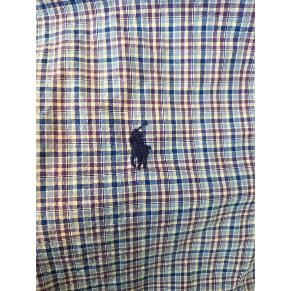 Polo Ralph Lauren Mens Classic Fit Plaid Button Down Shirt Blue Purple Large